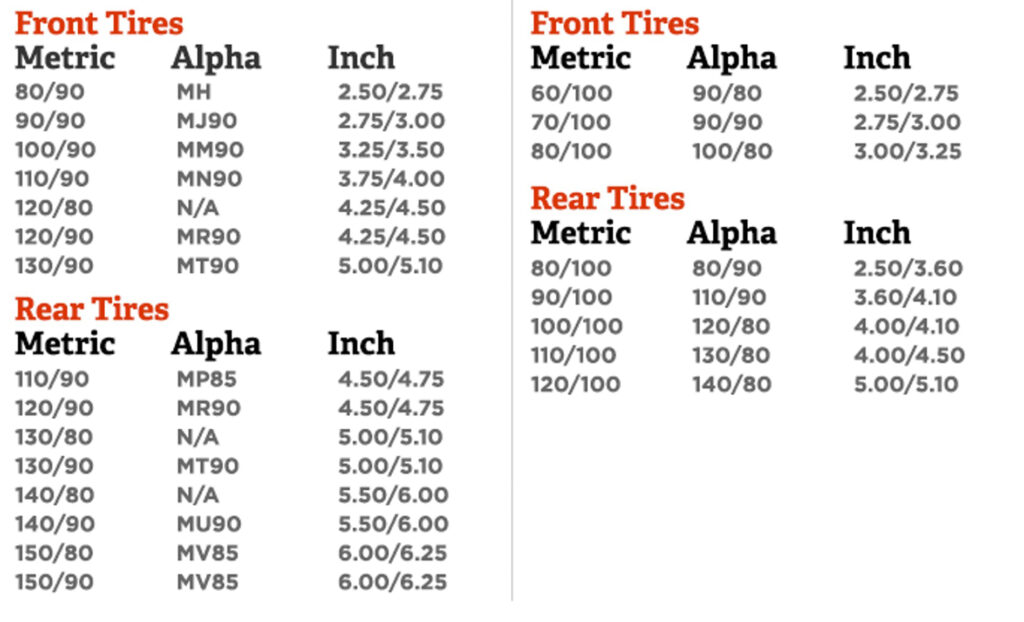 kenda motorcycle tire dimensions